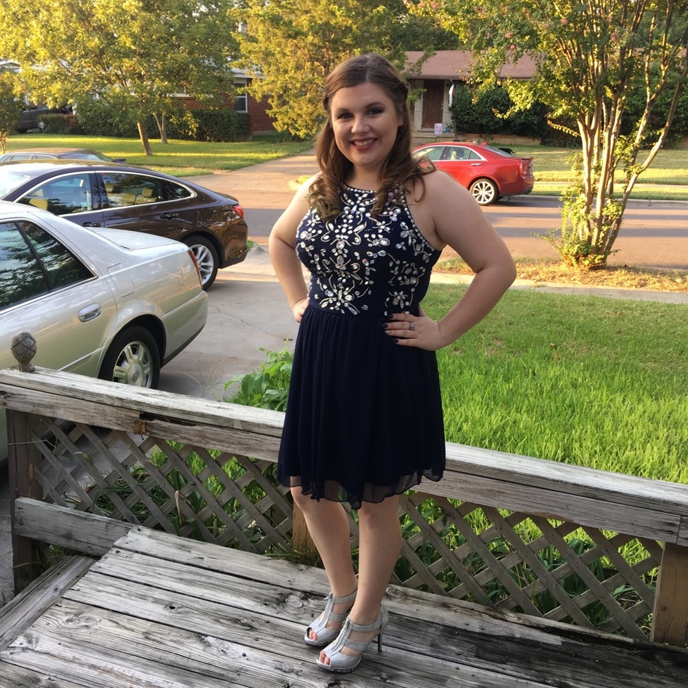Short navy and silver homecoming dress